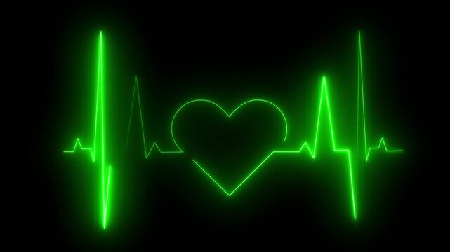 A vibrant, stylized heart graphic pulses with energy, overlaid on a dynamic ECG heartbeat line, creatin 4k video animation.