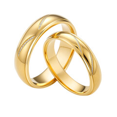 Two elegant intertwined gold wedding rings with subtle diamond accents isolated on transparent background