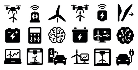 Renewable energy solid icons set – flat, filled, eco-friendly and sustainable symbols