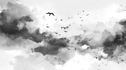 birds fly watercolor sky clouds
