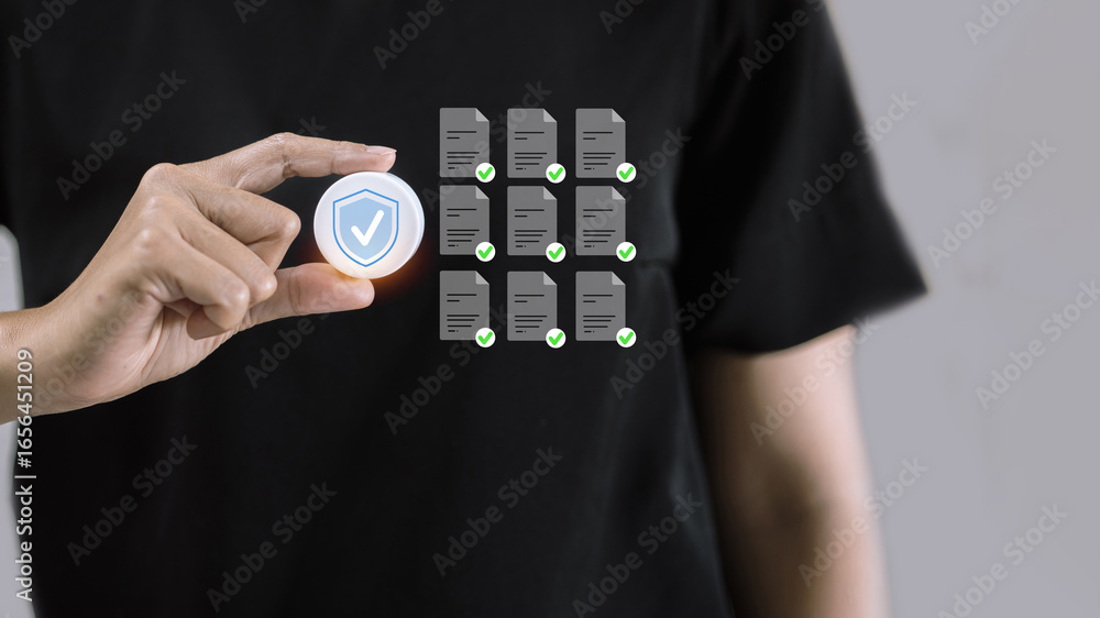 Poster data security and file verification with shield icon