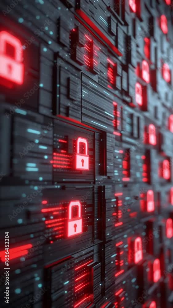 Aufkleber cybersecurity digital security locks glowing red protecting data from cyber attack threats with adva