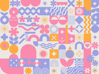 Vibrant retro inspired sticker design with abstract elements
