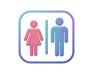 Modern gender neutral restroom symbol icon with pink female and blue male figures