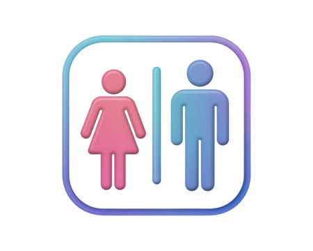 Modern gender neutral restroom symbol icon with pink female and blue male figures - Powered by Adobe