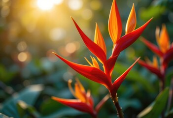 Red Flower Buds in the Garden	Bright red flower buds surrounded by greenery.