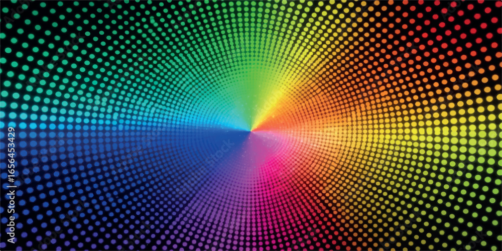 Aufkleber abstract digital art with a colorful halftone pattern of blue and yellow dots on a rainbow backgroun