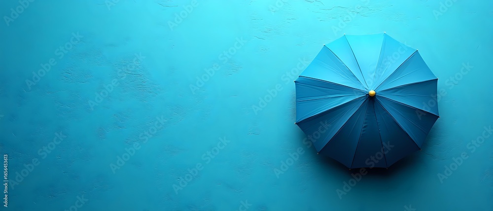 Aufkleber Geometric paper folding art in gradient blue shades creating circular fan pattern on turquoise background with dramatic lighting and copy space.