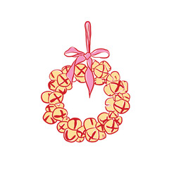 Hand drawn christmas wreath made of jingle bells vector. Christmas clip art