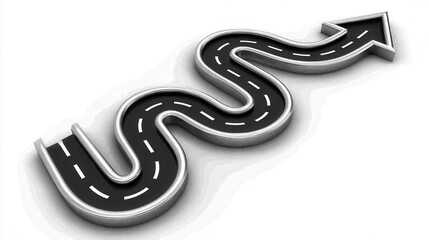 Curved road graphic featuring a black and white design, ideal for themes of journey, direction, or navigation in presentations, websites, or marketing materials,