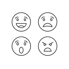 Fototapeta premium A collection of four simple line-drawn emoticons showing various emotions: happiness, sadness, surprise, and anger.