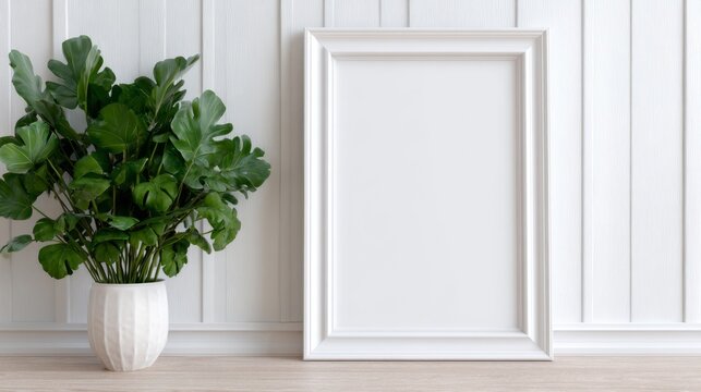 Hipster Scandinavian Style Poster Frame in Minimalist Interior, featuring a clean and simple setting with ample free space for creative display and modern aesthetics.