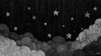 starry night cloudscape etched lines