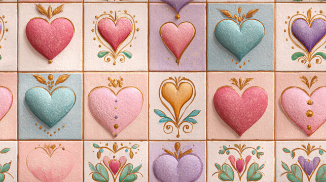 Seamless vintge heart, Vintage heart tile design with a faded aesthetic in high fidelity.