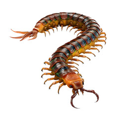 Fototapeta premium Giant Centipede: Multisegmented predator with venomous fangs, isolated on a transparent background. --v 7.0