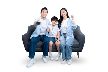 Obraz premium A family is sitting together on a sofa, enjoying some quality time together on PNG 