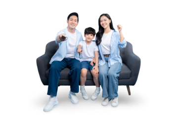A family is sitting together on a sofa, enjoying some quality time together on PNG 