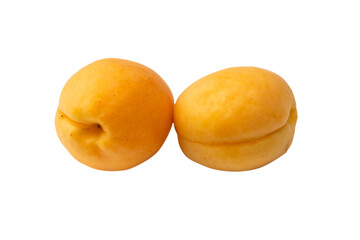 Ripe juicy orange apricots isolated on white background.