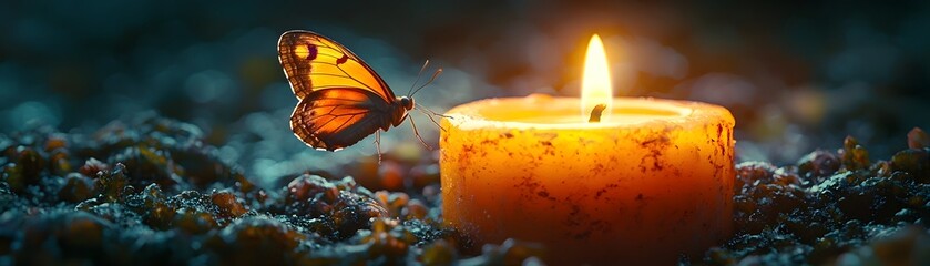 A delicate moth drawn to the flickering candle flame