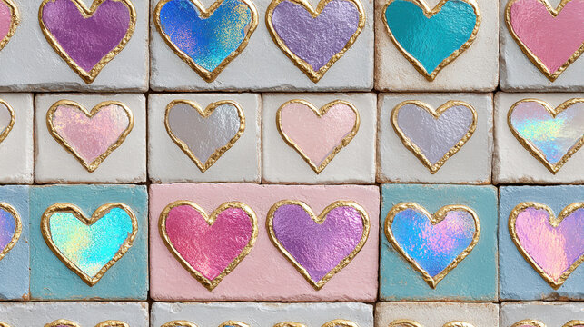 Seamless vintge heart, Vintage-style hearts with a minimalist holographic effect.