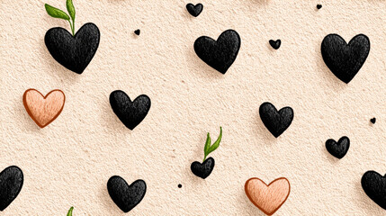 Seamless vintge heart, Minimalist design of tiny hearts on vintage texture background.