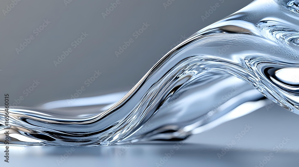 Aufkleber flowing liquid mercury waves create dynamic metallic surface with smooth curves and reflective silve