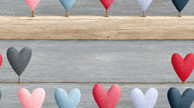 Seamless vintge heart, Minimalist vintage hearts on distressed wood background image.