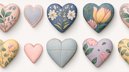 Seamless vintge heart, Minimalist vintage hearts with faded floral texture design.