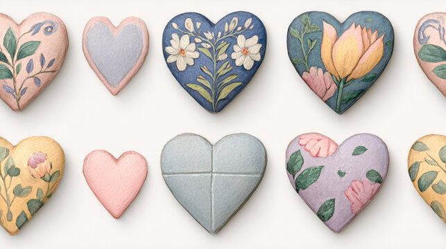 Seamless vintge heart, Minimalist vintage hearts with faded floral texture design.