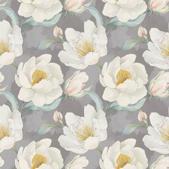 Watercolor seamless white peonies pattern