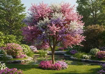 夢幻の彩り：春の庭園