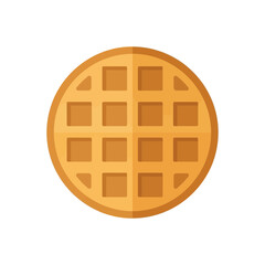 Round golden waffle with grid pattern on white background.