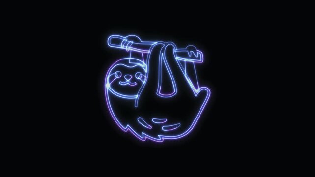 Sloth Icon Neon Seamless Loop 4K with Black Background Animated Promotional Typography for Video Editing