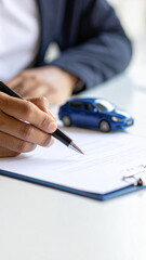 Fototapeta premium Close-Up of Businessman’s Hands Signing an Insurance Policy Document, Professional Agreement Concept