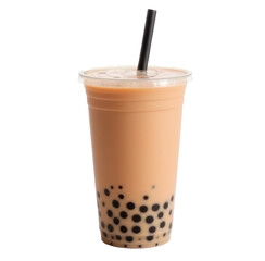 bubble milk tea with tapioca pearls on transparent background