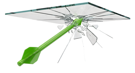Green arrow shattering clear glass
