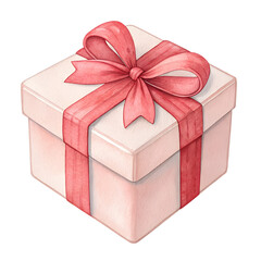 Obraz premium Watercolor gift box with red ribbon isolated on a transparent background present