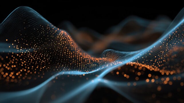 glowing abstract wave particles dark
