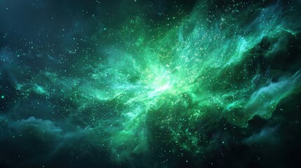 Fototapeta premium Vibrant Green Cosmic Nebula with Stars, Galaxies, and Ethereal Clouds in Deep Space Environment
