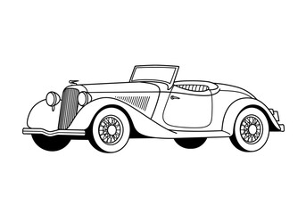 Classic car illustration featuring a vintage convertible with detailed grill and wheels