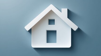 Minimalistic White House Icon on Soft Blue Background