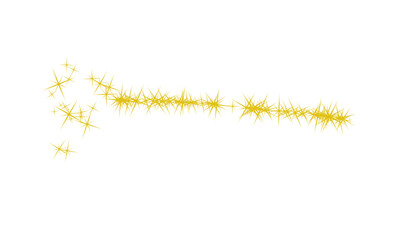 A line of yellow star shapes against a black background, abstract art work isolated on transparent background