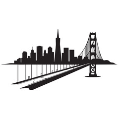 San Francisco skyline silhouette. Black San Francisco city. Vector black silhouette. with white background