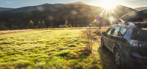 car for traveling with a mountain road
