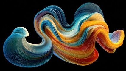 Abstract swirling ribbons of vibrant color on black background