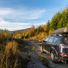 car for traveling with a mountain road