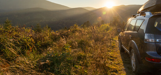 car for traveling with a mountain road