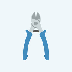 Wire cutters tool with blue handles on a light blue background illustration.