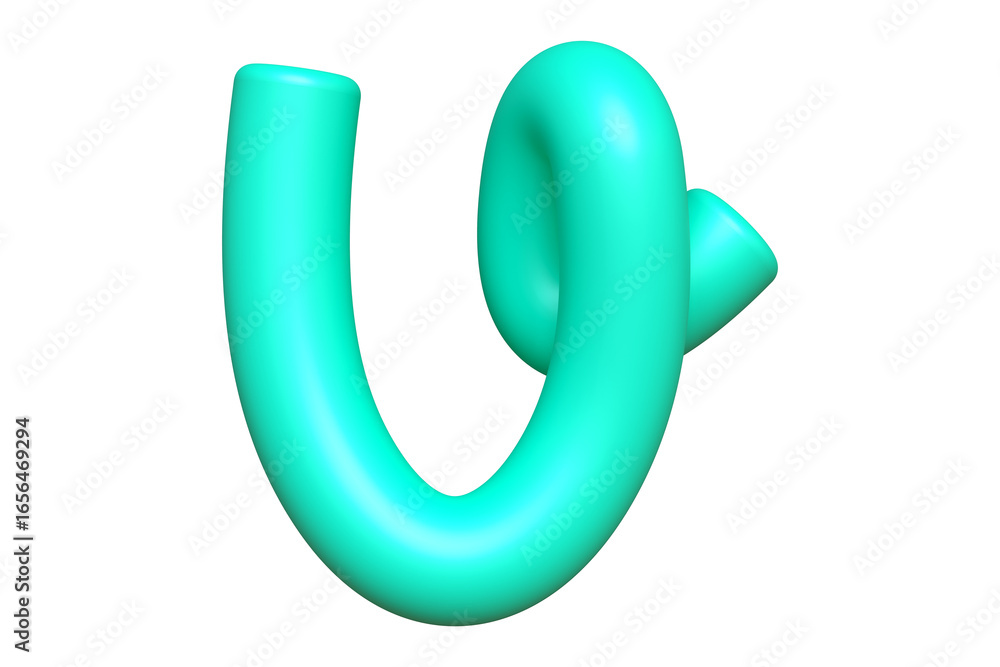 Fototapete smooth handwritting 3d font character v in teal. high quality 3d rendering playful typography elemen
