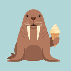 A cartoon walrus eating an ice cream cone.